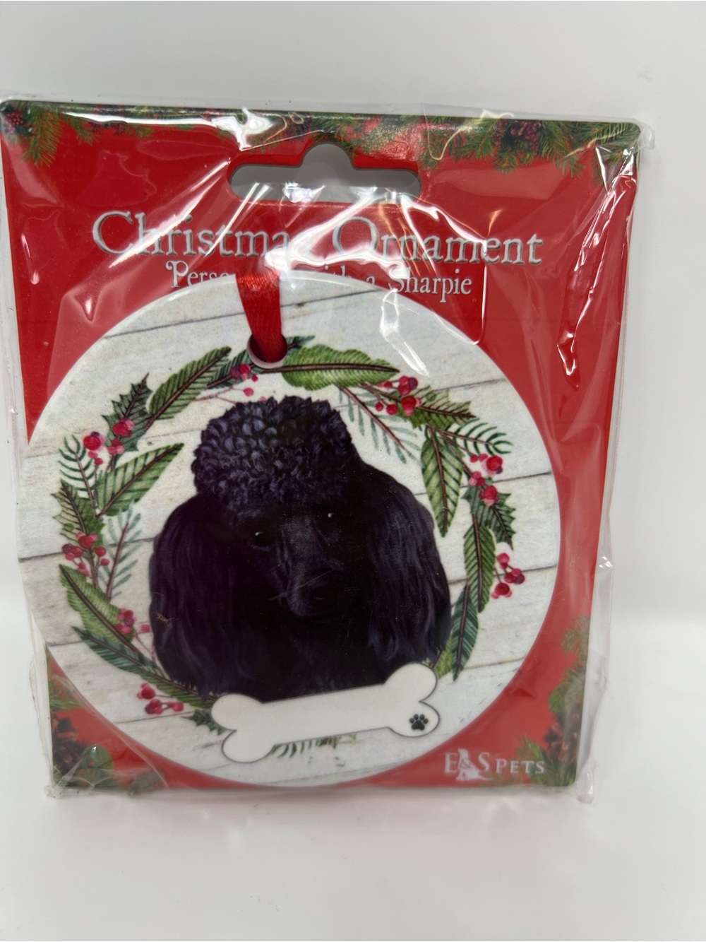 E & S Imports Ceramic Poodle Tree Ornament Dog Puppy Ribbon Cherish Pet